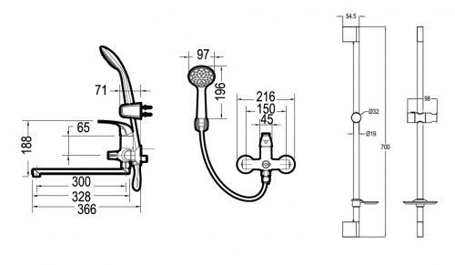 FIT 2 в 1: F6135188CP-LB-RUS + D141C + GL3A164 смеситель для ванны, душевая штанга с лейкой, коробка Bravat в Лабинске